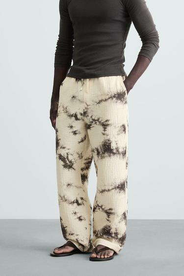 Zara TEXTURED TIE-DYE PRINT PANTS - Printed