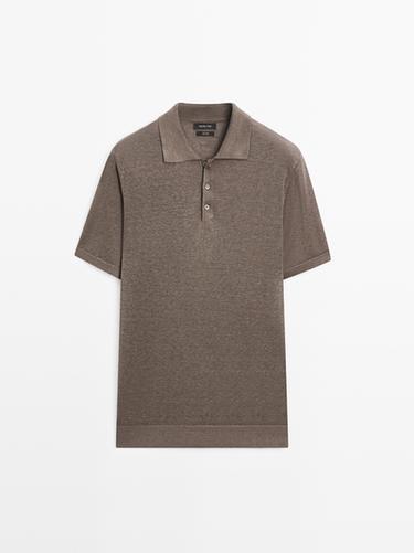Zara Linen knit polo sweater - Brown / White