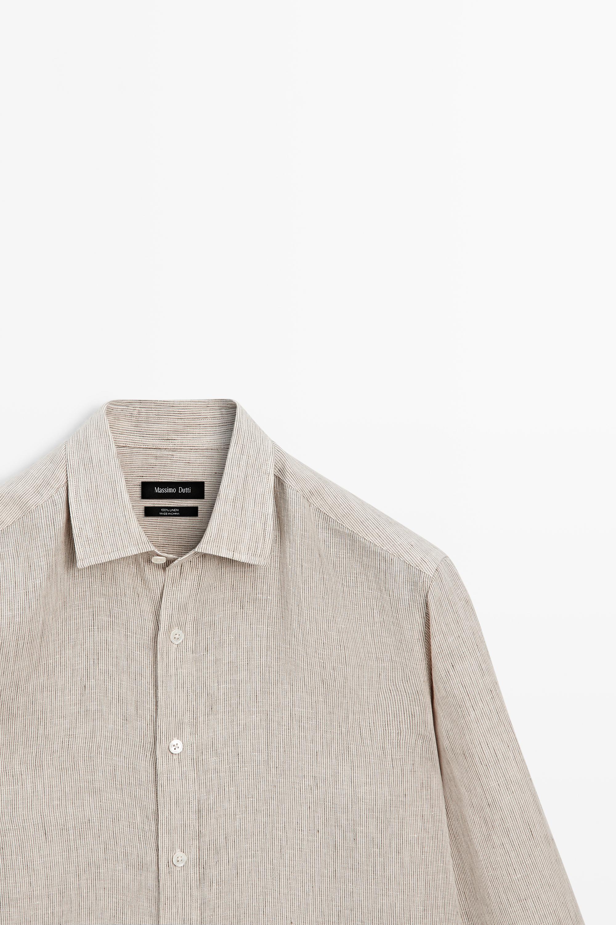 Regular fit washed striped 100% linen shirt