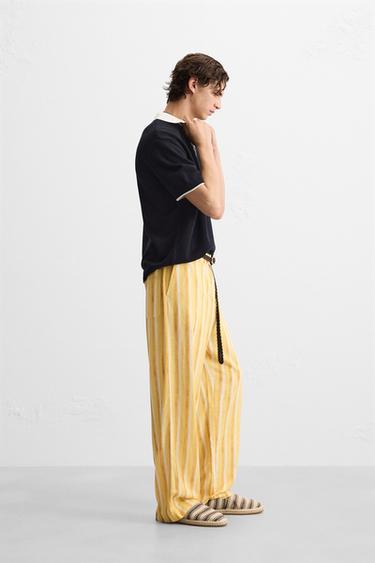 PANTALON RAYÉ VISCOSE ET LIN - Jaune de Zara - Image 3