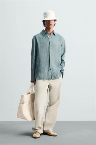 CAMISA 100% CÁÑAMO - Azul / Gris de Zara - Imagen 0