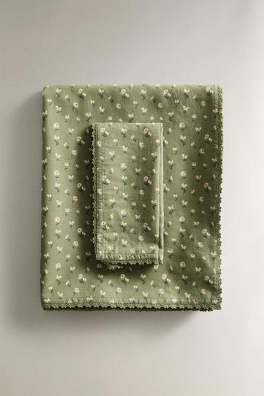 TOALHA DE MESA DE ALGODÃO MARGARIDAS - Verde da Zara