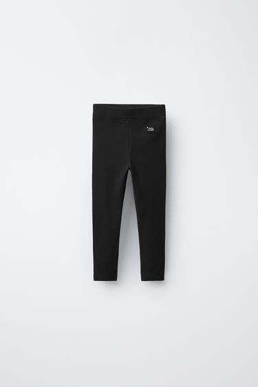 LABEL DETAIL RIBBED LEGGINGS — Black 1