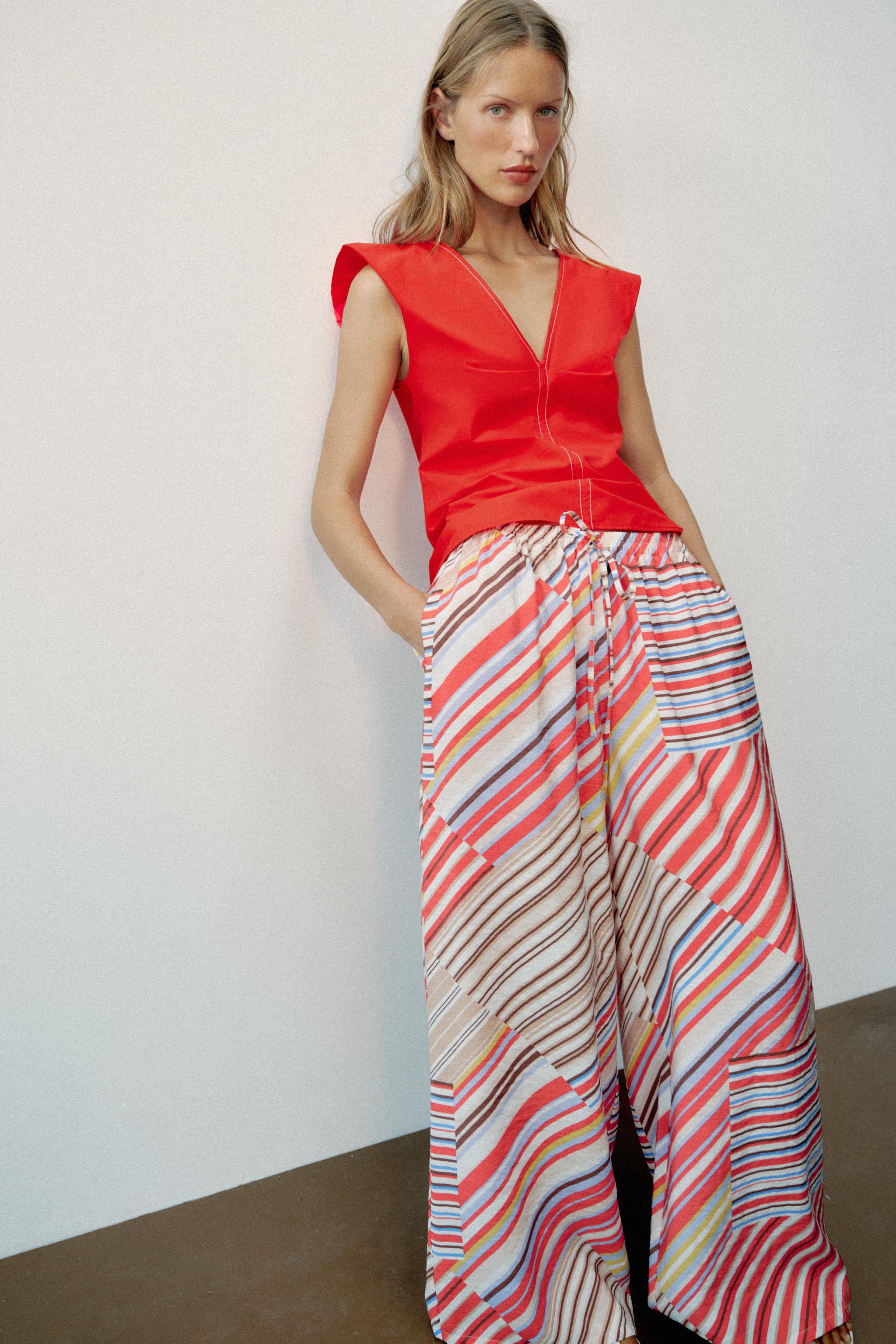 Zara Çizgili Geniş Paça Pantolon görsel 3