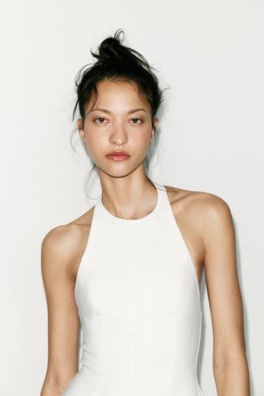 SHORT HALTER GODET DRESS - White by Zara - Image 1