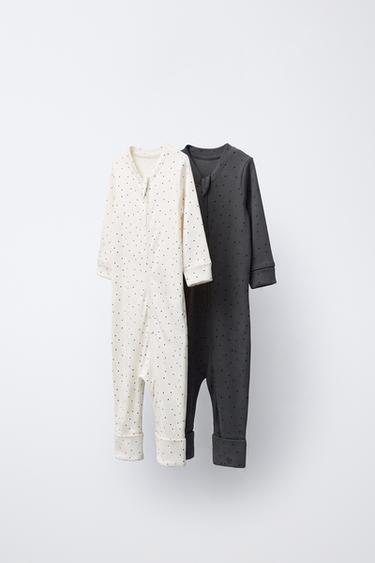 TWO-PACK OF CONVERTIBLE FOOT STAR SLEEPSUITS - Ecru by Zara