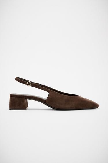 CHAUSSURES OUVERTES À L'ARRIÈRE EN DAIM - Marron de Zara