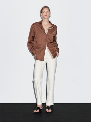 Zara Cotton blend high-waist straight-leg jeans - Oyster-white - Image 0