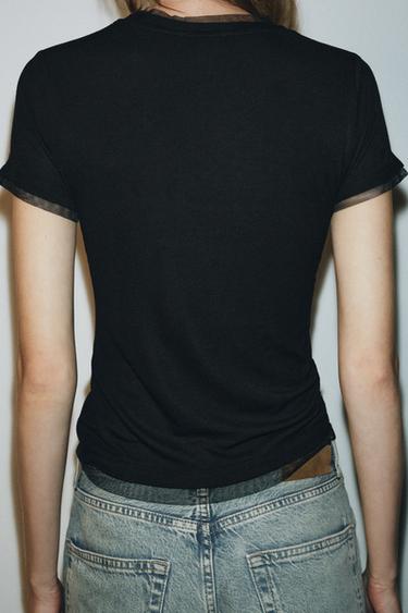T-SHIRT EN MATIÈRES VARIÉES EN TULLE - Noir de Zara - Image 2