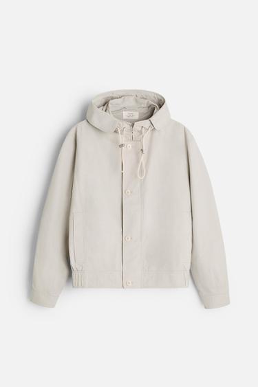 Zara COTTON JACKET WITH HOOD - Stone