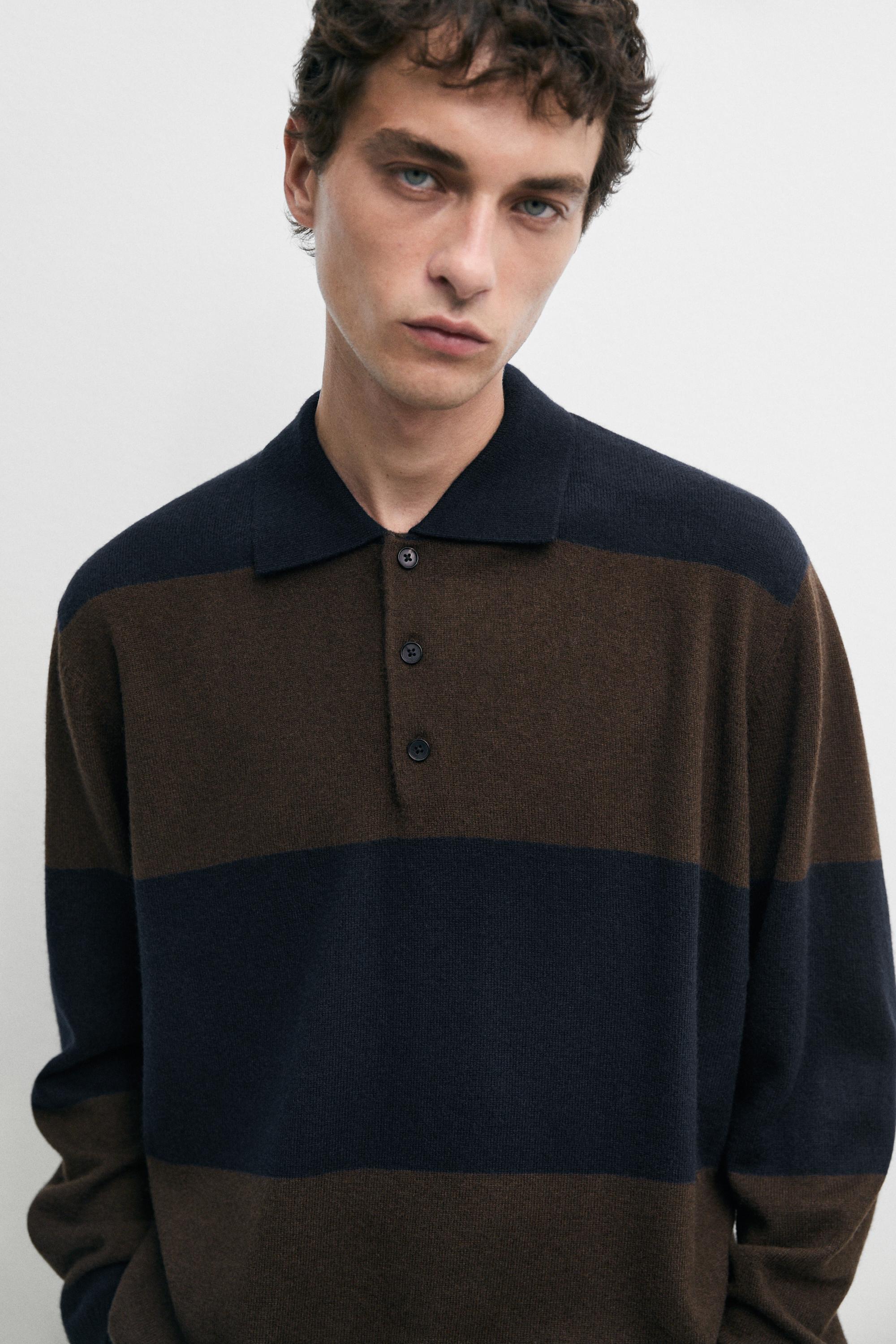 Wool-blend striped polo sweater