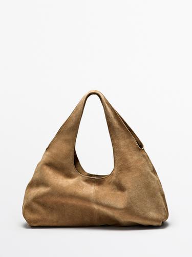 Sac lady moyen format en croûte de cuir - Sable de Zara - Image 0