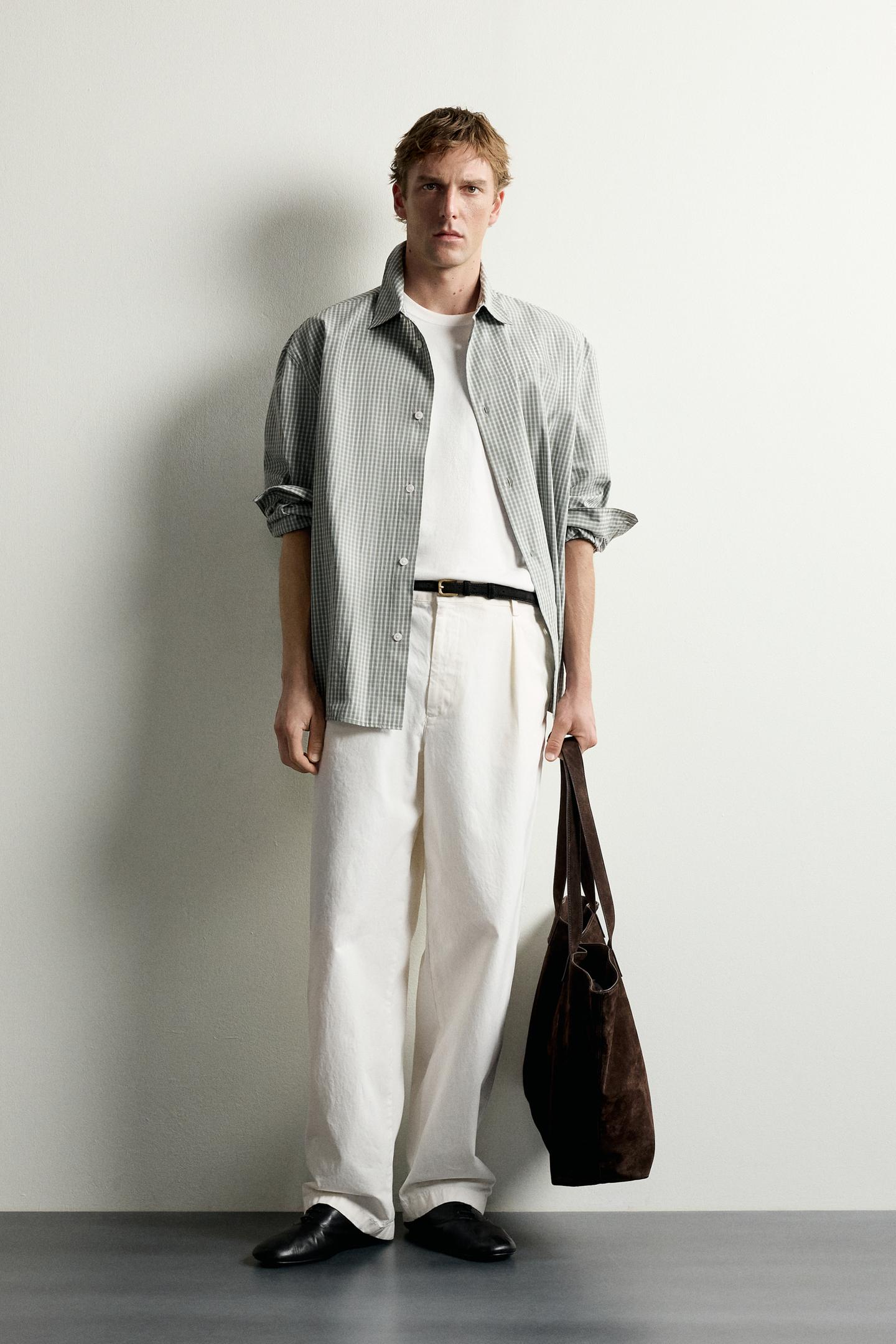 Мужская рубашка Zara Plaid Relaxed Fit, цвет: Синий — фото 1