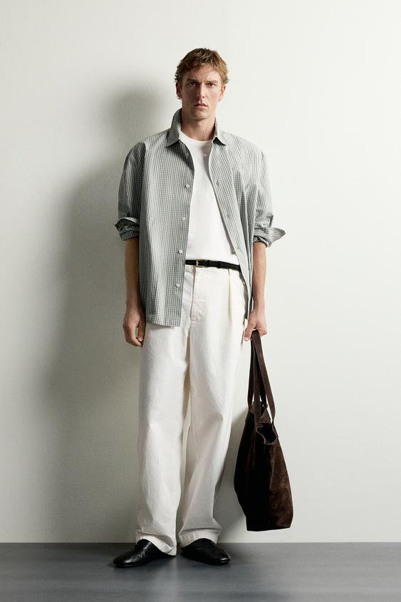 Zara PLAID RELAXED FIT SHIRT - Mid-blue - Image 0