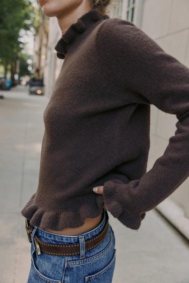 RUFFLE KNIT SWEATER - Brown by Zara