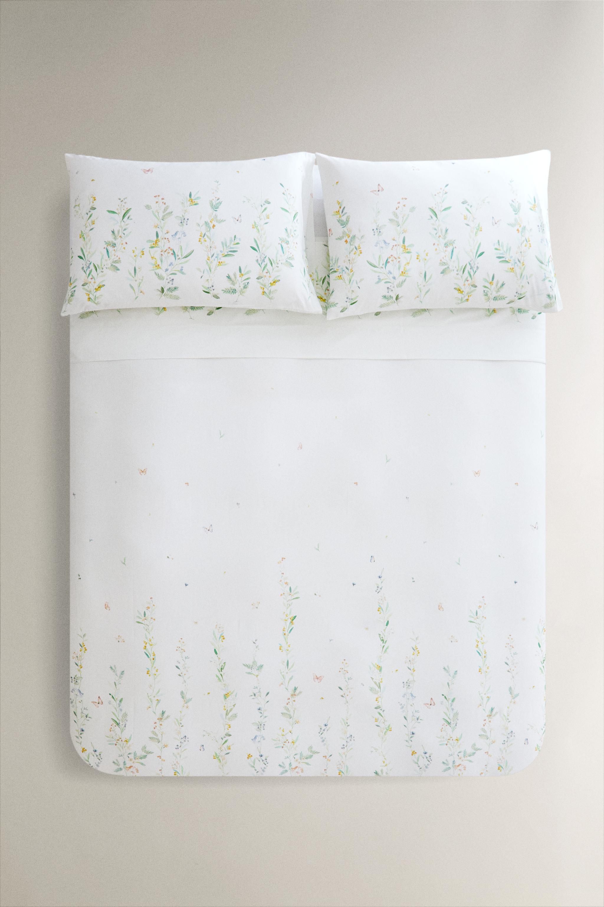 SATEEN DUVET COVER LEAVES AND FLOWERS