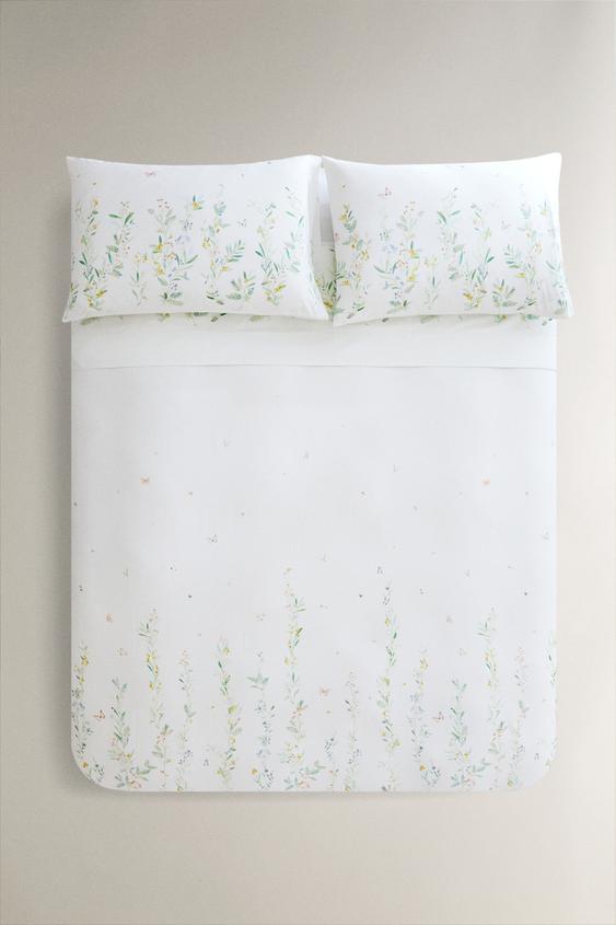 CAPA DE EDREDOM DE CETIM COM FOLHAS E FLORES - Branco-marfim da Zara - Imagem 0