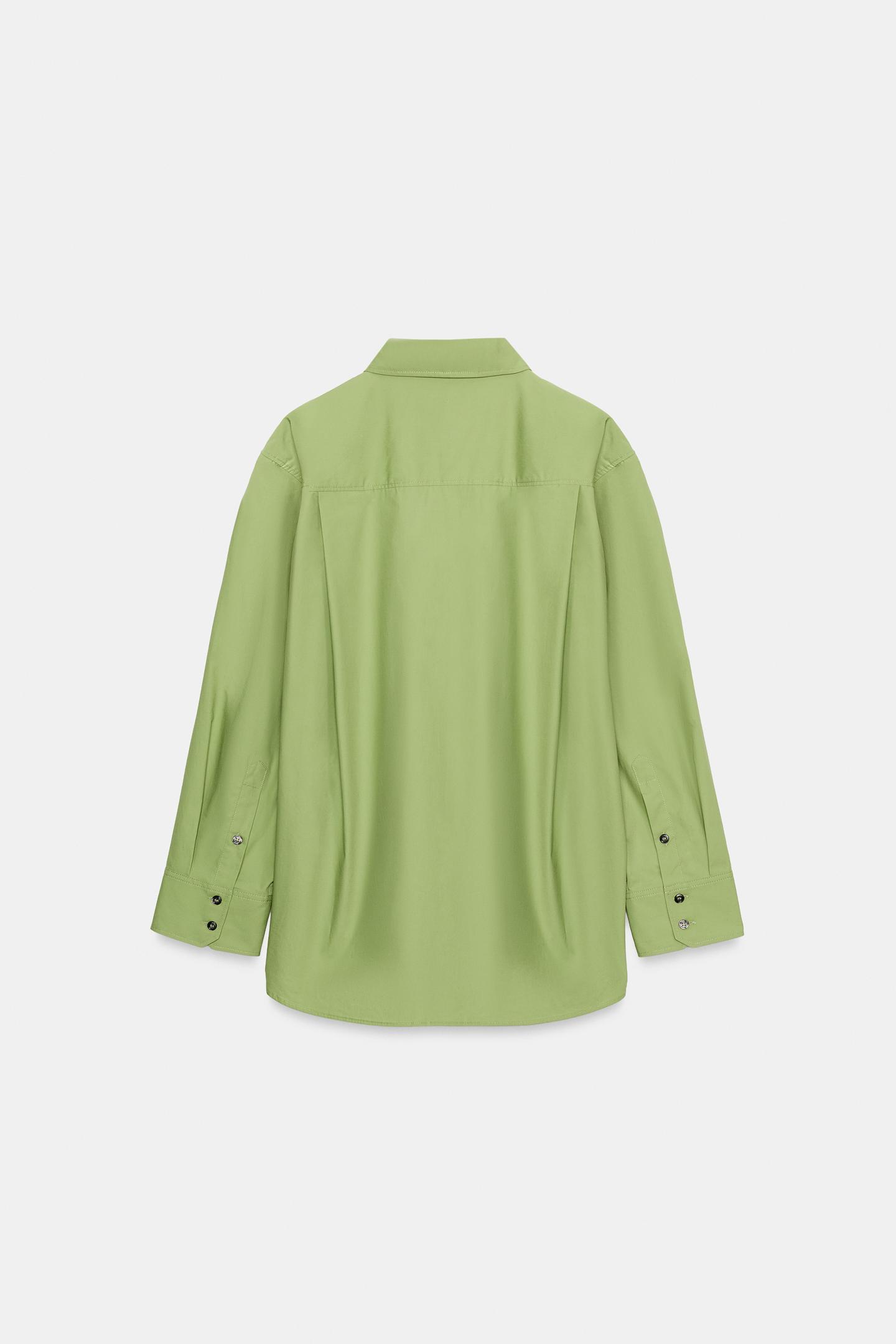Женская рубашка Zara ZW Collection Poplin, цвет: Зелёный — фото 2