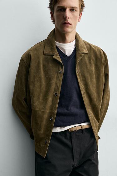 SUEDE LEATHER OVERSHIRT - Khaki by Zara - Image 3