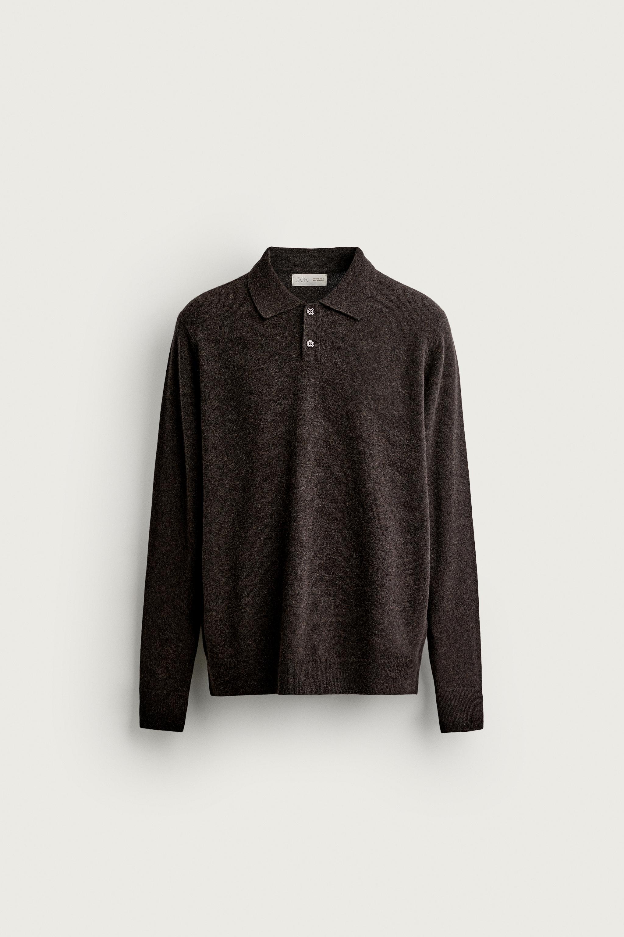 RELAXED FIT WOOL KNIT POLO SHIRT — Chocolate