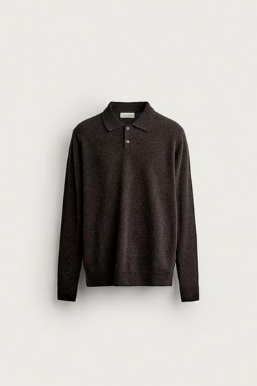 WOOL BLEND REGULAR FIT KNIT POLO — Chocolate 1
