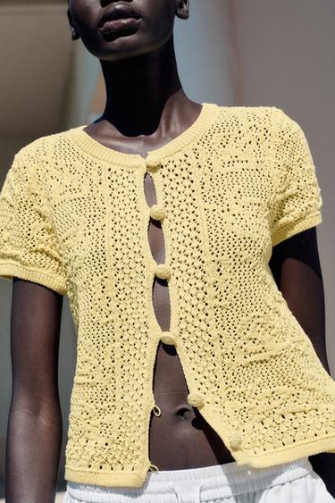 Zara CROCHET KNIT TOP - Yellow