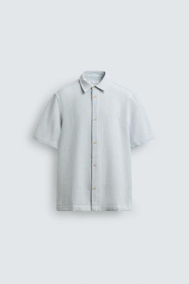 Zara 標準版紋理襯衫 - 白色 / 天藍色