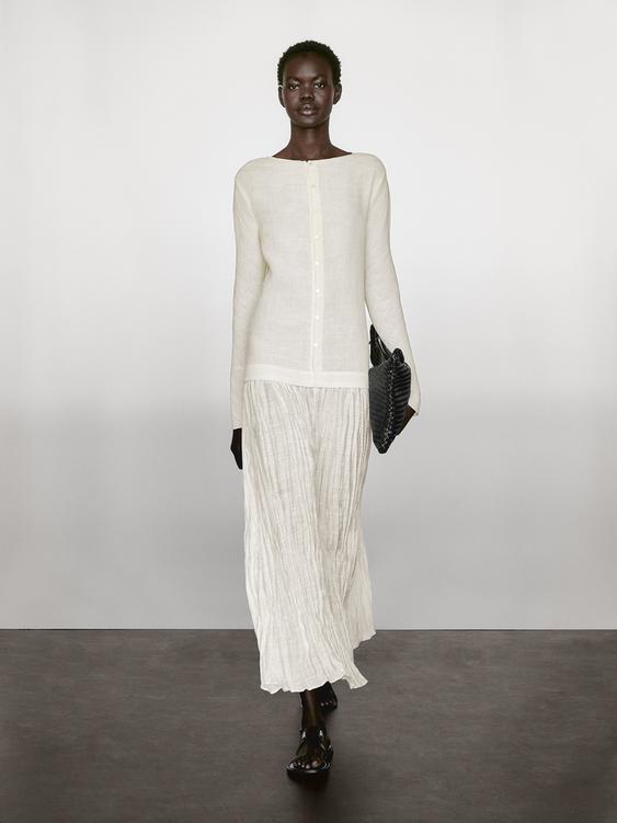 Long contrast pleated dress