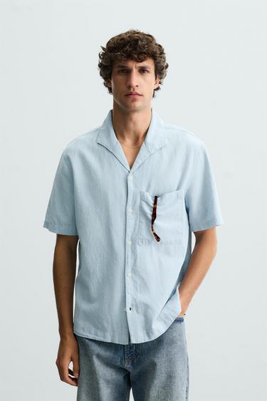 Zara COTTON - LINEN SHIRT - Light blue