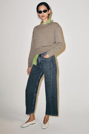 Zara ZW COLLECTION MID-RISE RELAXED ANKLE JEANS - Blue / Gray