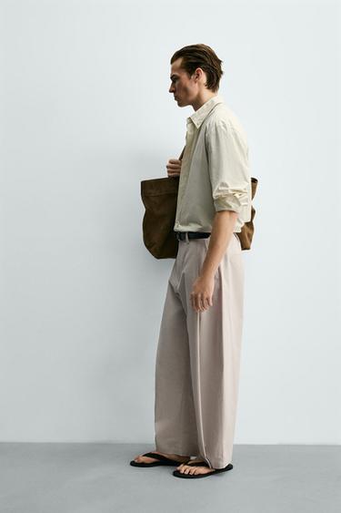 STRAIGHT-LEG POPLIN PLEATED TROUSERS - Pearl / Beige by Zara - Image 3