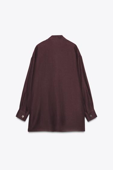 VESTE LONGUE EN LIN - Aubergine de Zara - Image 10