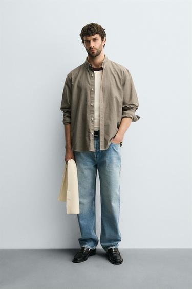 Zara REGULAR FIT PLAID SHIRT - Brown / Ecru - Image 0
