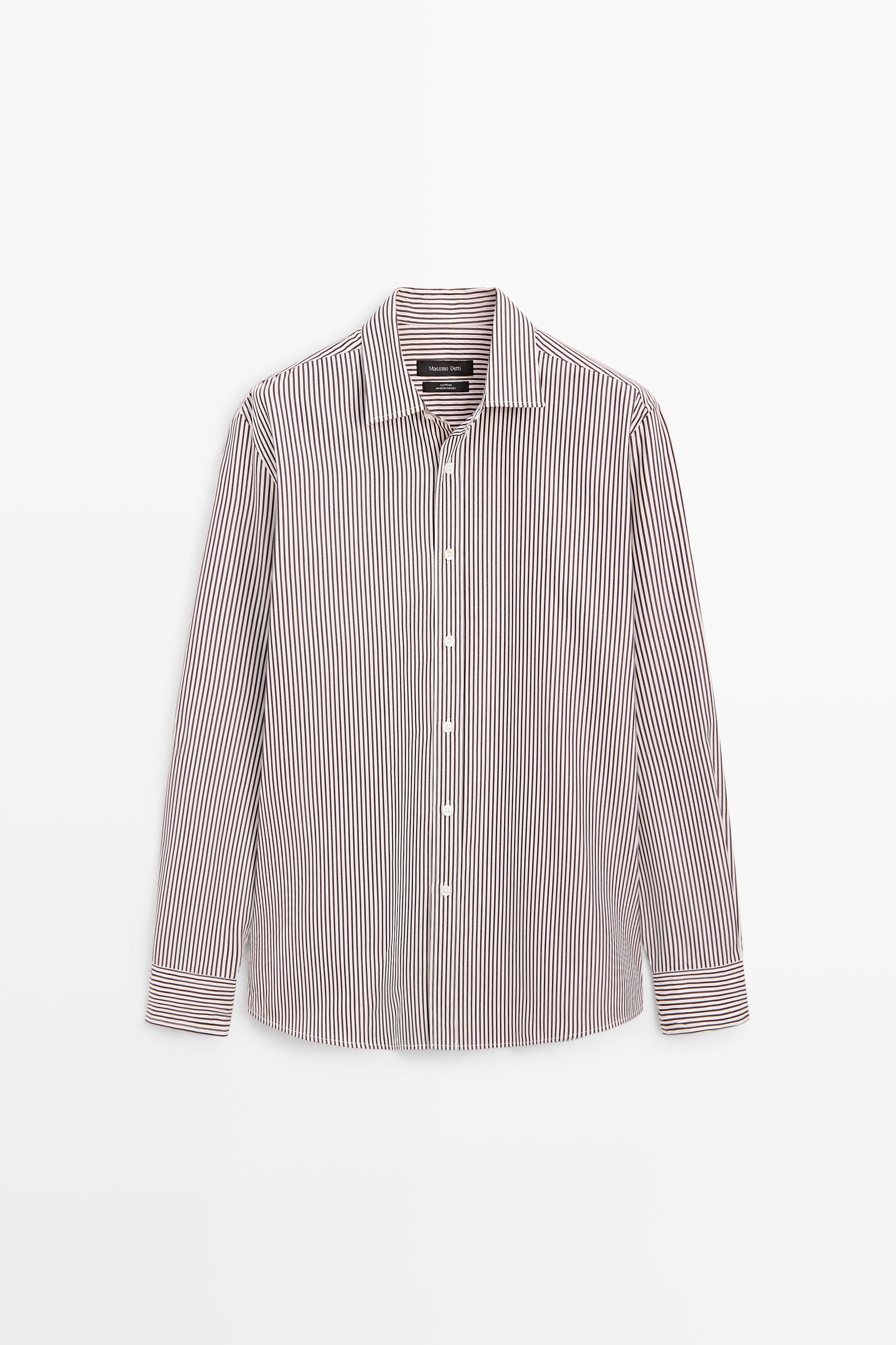 100% cotton regular fit striped shirt — Green