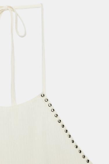 HALTER TOP WITH RUFFLES AND STUDS - Ecru by Zara - Image 6