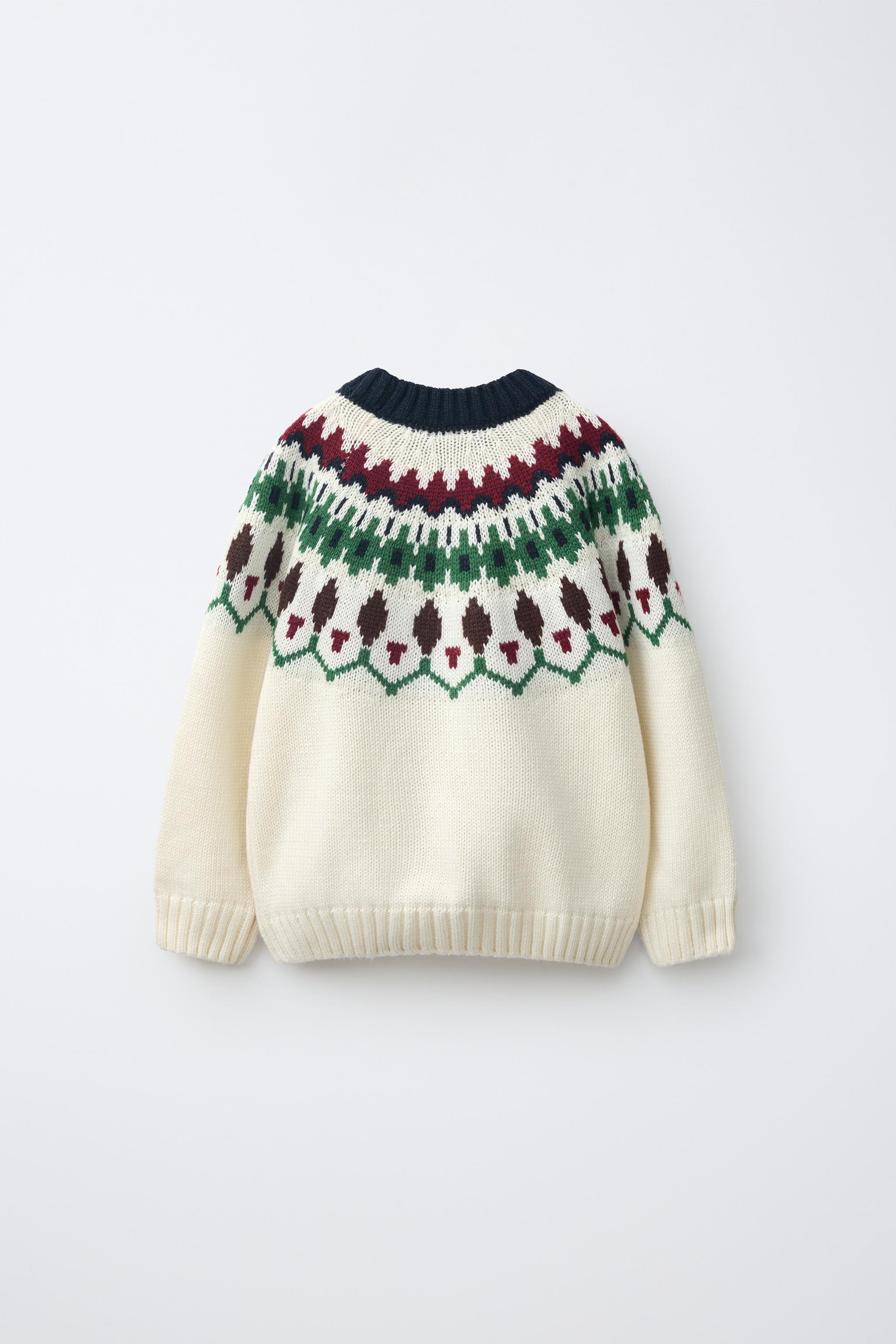 WOOL-BLEND JACQUARD KNIT SWEATER — Ecru / Green