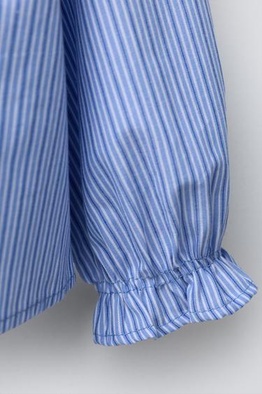 CHEMISE À COL CLAUDINE ONDULÉE - Bleu de Zara - Image 3