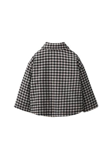 Zara GINGHAM PLAID OVERSHIRT - Black / Ecru