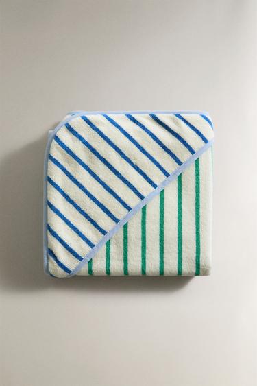SERVIETTE DE BAIN CAPUCHE BÉBÉ RÉVERSIBLE RAYURES - Bleu de Zara - Image 2