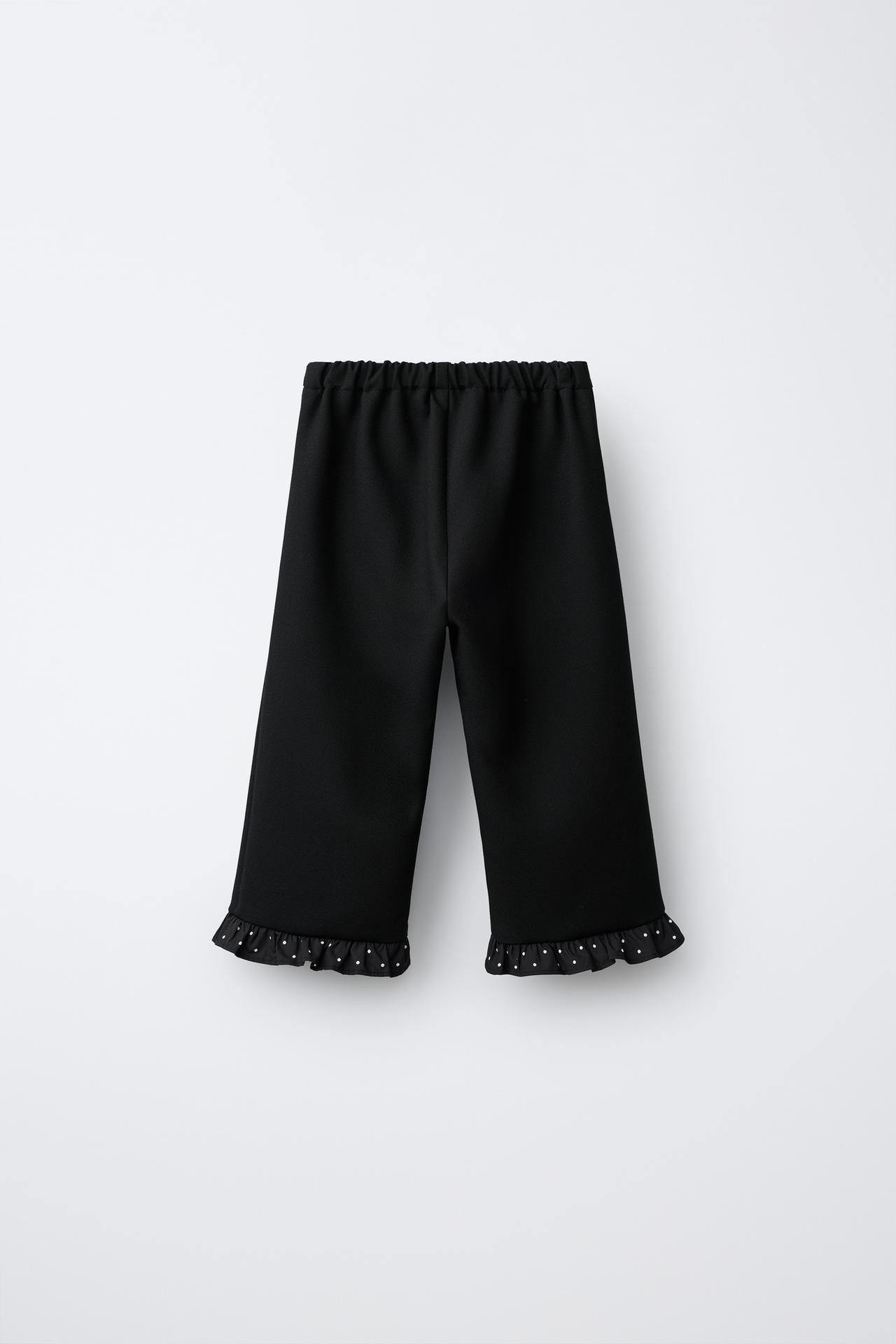 CULOTTE PANTS WITH RUFFLED HEM — Black