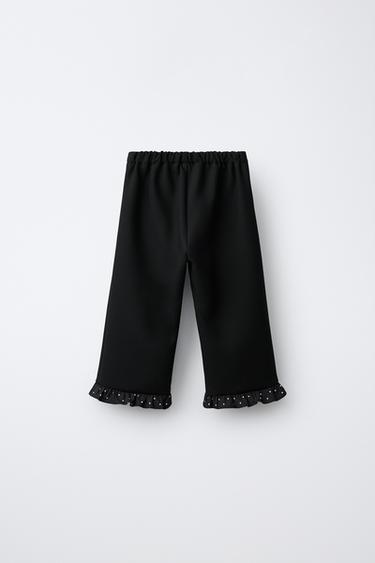 CULOTTE PANTS WITH RUFFLED HEM — Black 2