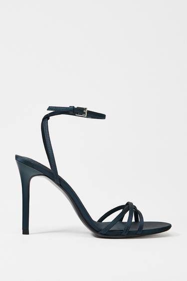 SATIN STRAPPY HEELED SANDALS - Bluish by Zara - Image 0