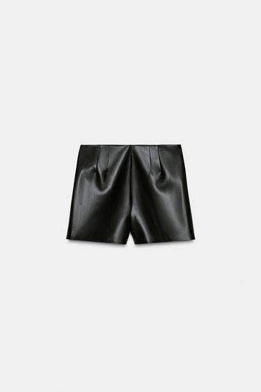 SHORT TAILLE HAUTE EN MATIÈRE SYNTHÉTIQUE - Noir de Zara - Image 3