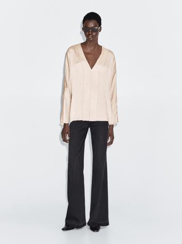 Zara Satin V-neck blouse - Biscuit - Image 0