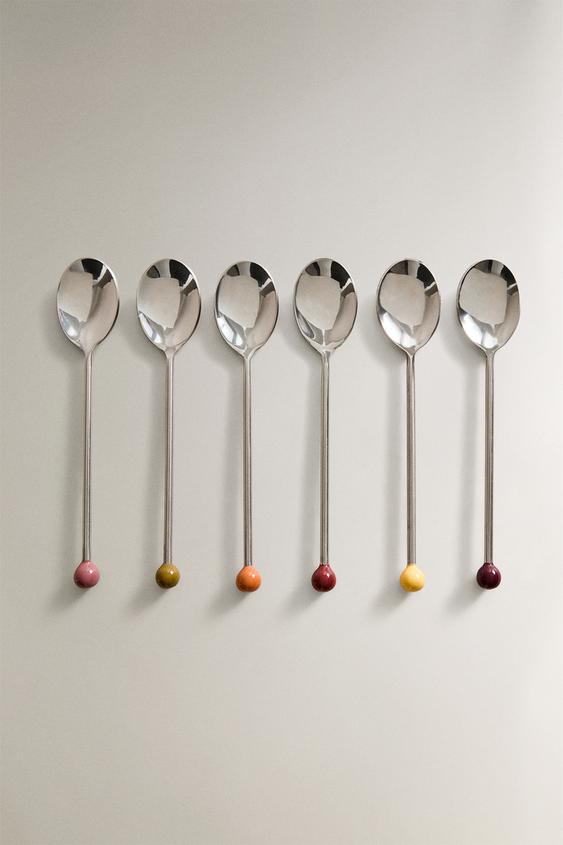 PACK OF STEEL TEASPOONS WITH COLOR DETAIL (PACK OF 6) - Silver | ZARA ...