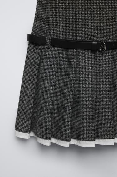 ROBE SALOPETTE PIED-DE-POULE AVEC CEINTURE - Gris de Zara - Image 2