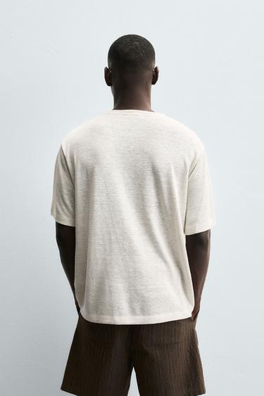 HEMP - VISCOSE STRIPED T-SHIRT - Ecru / Beige by Zara - Image 2