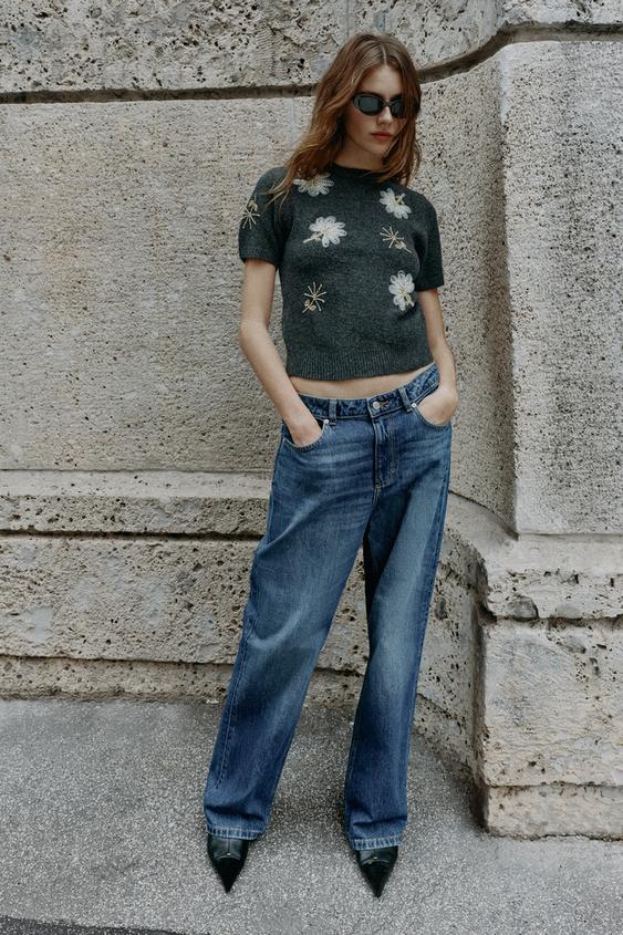 BEADED SHORT SLEEVE JUMPER - Anthracite grey by Zara - Image 0