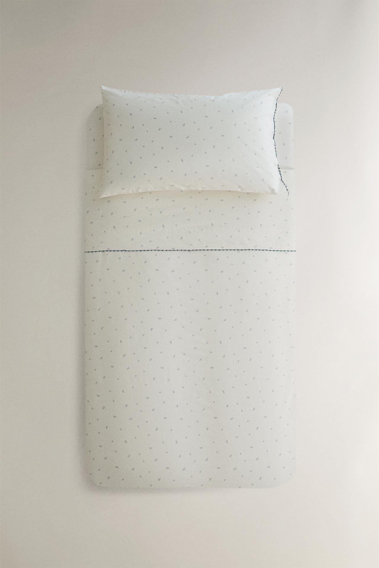 KIDS' COTTON LEAF AND DOT DUVET COVER — White / Navy