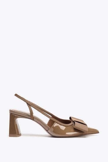 BOW SLINGBACK HEELS - Brown by Zara - Image 0